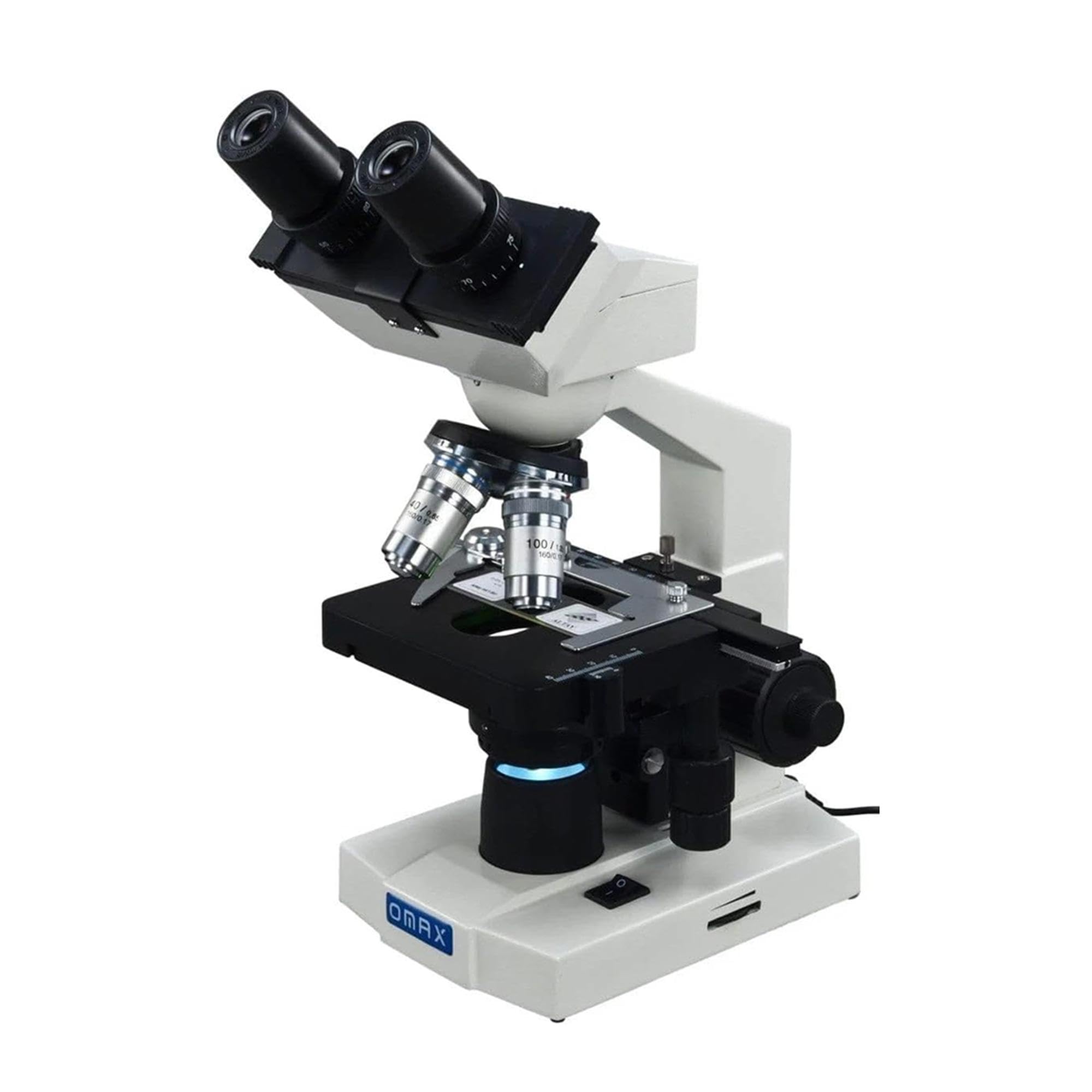 OMAX 40X-2000X LED Binocular Compound Lab Microscope w/Double Layer Mechanical Stage + Blank Slides, Cover Slips, & Lens Cleaning Paper, M82ES-SC100-LP100