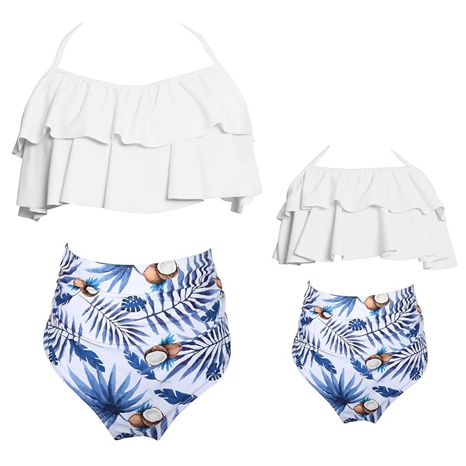 Glückliche Käufer Damen mädchen Diverse Badeanzug Raffung Einteiler High Neck Raffung Halter Bikini Set, Mutter Tochter Famil