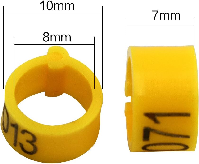 Farm & Ranch Pigeon feet rings with number 001-100 diameter 8mm poultry feet rings for chicks Parrot Chicks Leg Band Duck Clip Rings Bands (Yellow) - Image 5