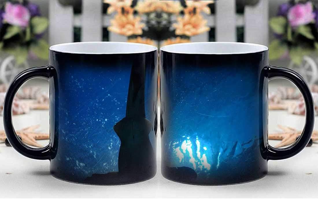 Amymami Personalized Gifts Heat Changing Magic Coffee Mug - Shark Fish Hammerhead Shark Aquarium Bangkok