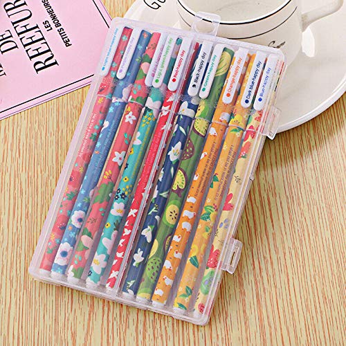 SUPERTOLL 0.38 Ballpoint Pen Black Gel Pen Colorful 10 Colors Cute Cartoon Pens Stationery for School Office 10Pcs/Set（Nature Type B)
