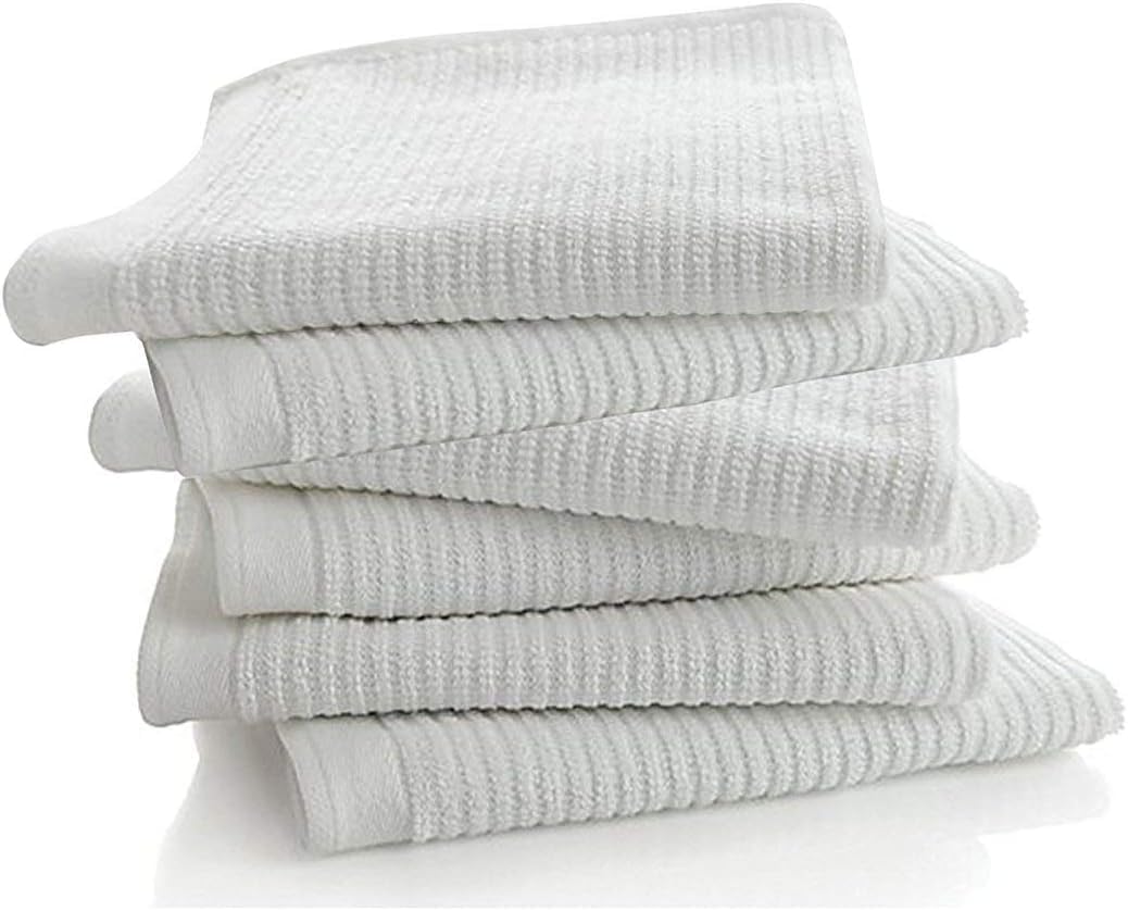Living Fashions Bar Mop Kitchen Bathroom Cleaning Towels, Set Of 6, Size 16” X 19”, First Quality, 100% Cotton, Color, Machine Washable 16" x 19" Brilliant White