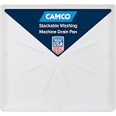 Camco Stackable Washing Machine Drain Pan -for Stackable Units- Made in USA | 25&Prime; (L) x 27&Prime; (W) Inner Dimensions &amp; 28&Prime; (L) x 30&Prime; (W) x 2 7/16&Prime; (H) Oouter Dimensions - 1"/1.5" PVC Drain Fitting (21006)