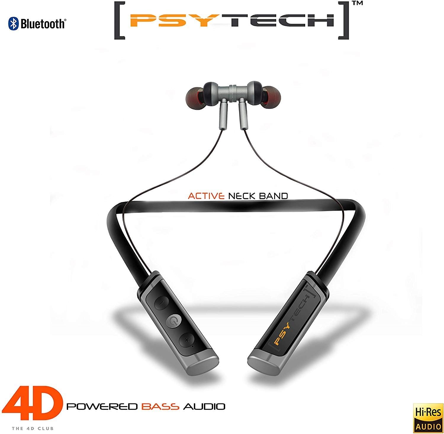 PSYTECH 4D Heavy Bass Neck Band Style Stereo Wireless Bluetooth Headset with mic. (RED)