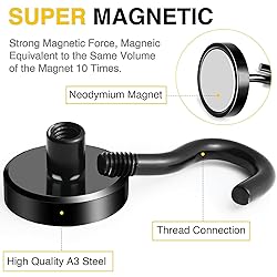 DIYMAG Black Magnetic Hooks, 50 LB Heavy Duty