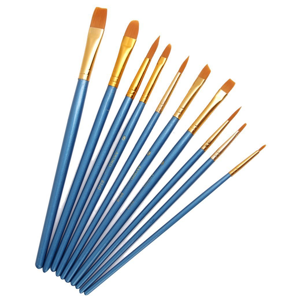 AKORD Multifunctional Nylon Paint Brushes, Plastic, Sky Blue, Set of 10