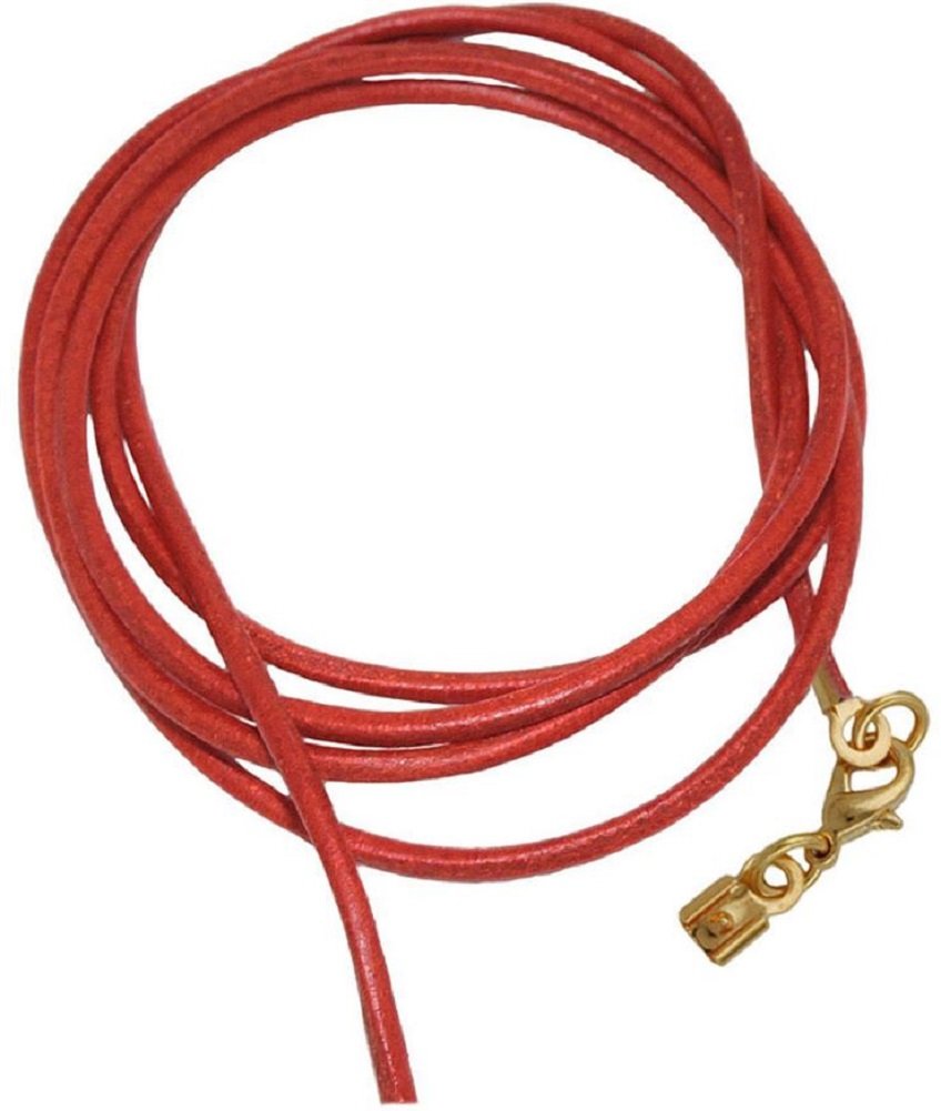 unbespielt Leather Cord Necklace for Pendant Red Men Women Lobster Clasp Gold Plated 1 m x 2 mm Shortenable
