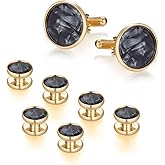 wynameleri Mens Classic Shirts Cufflink Studs, Mother-of-Pearl Tuxedo Shirt Button and Cuff Links Set, Formal Business Wedding Jewelry