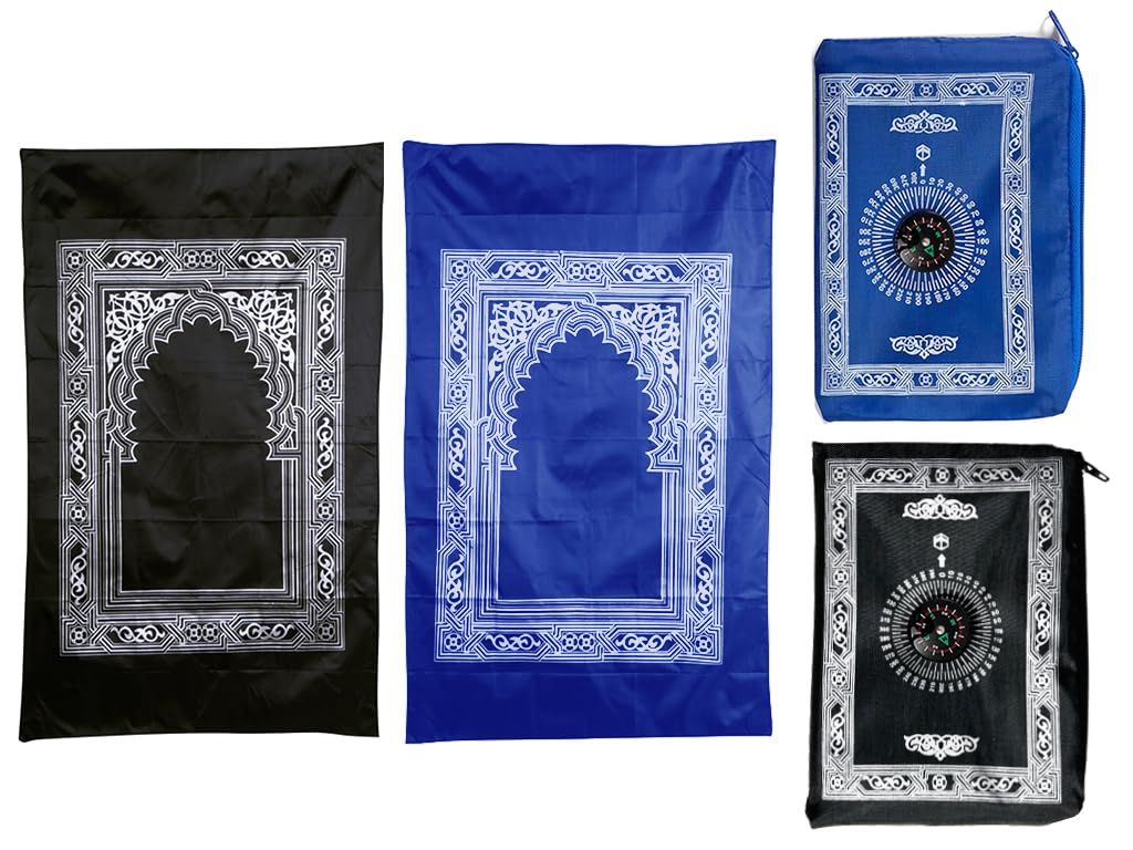 Abiyou 2-Piece Portable Travel Prayer Mat, Blue, 60CMx100CM, Waterproof, Compass Design, Ideal for Muslim Ramadan Prayer