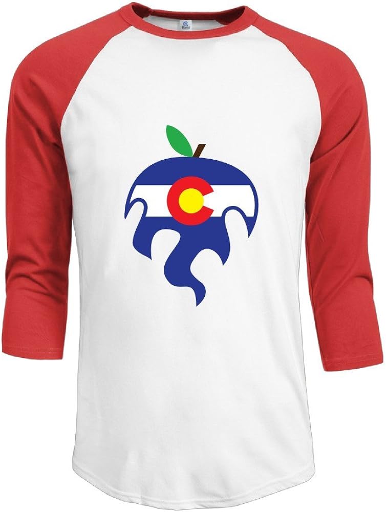 JUN Men's 3/4 Sleeve Cotton Baseball Colorado Apple Short Shirts Sport Red