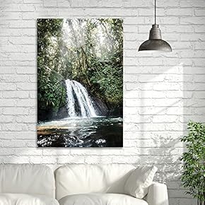 Canvas Wall Art - Landscape Waterfall in The Rainforest - Giclee Print Gallery Wrap Modern Home Art Ready to Hang - 12x18 inches