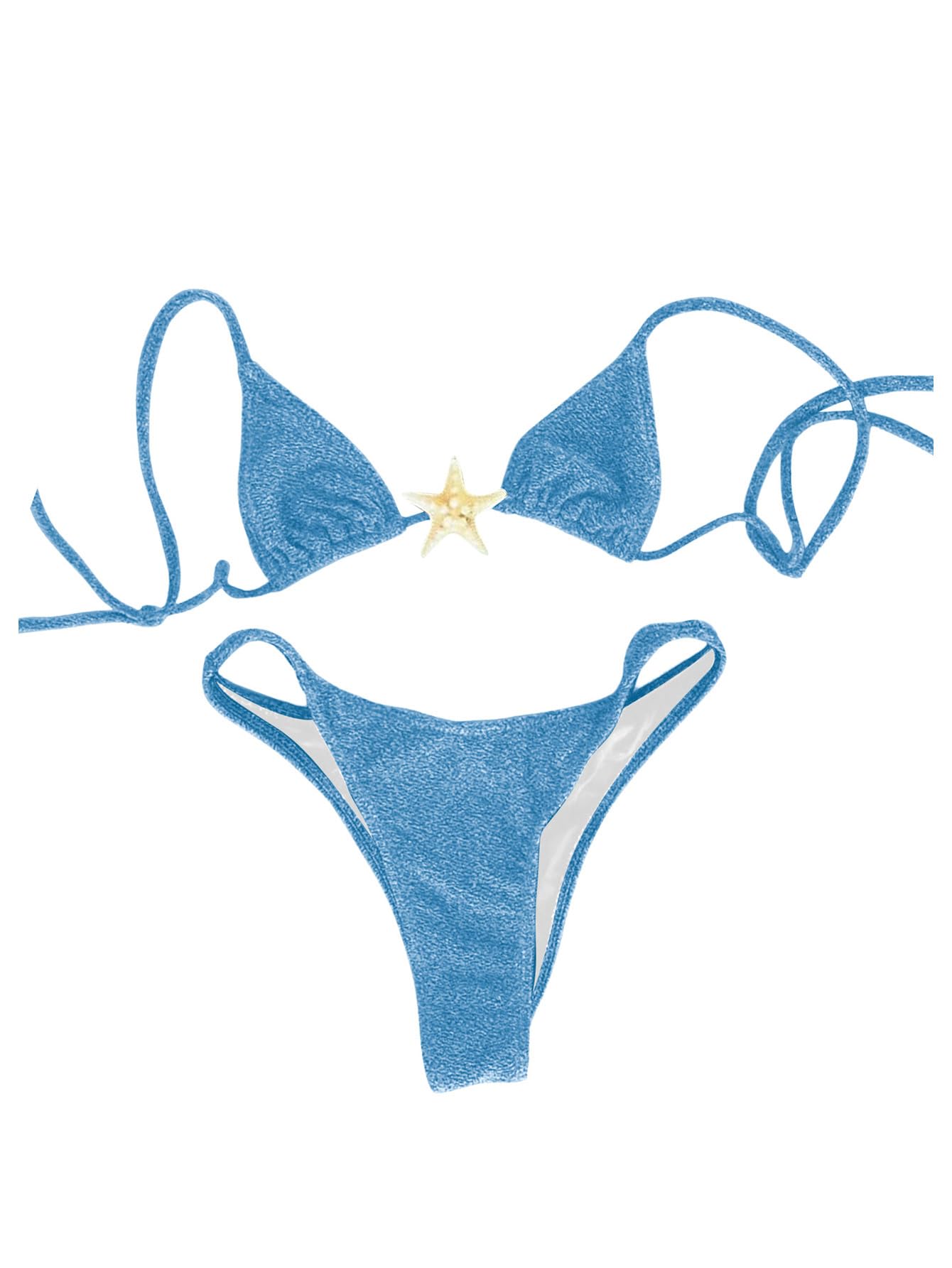 Photo 1 of SOLY HUX Women's Sexy Halter Triangle Bikini Set Tie String Swimsuit High Cut Thong Two Piece Bathing Suit Pure Blue Medium
