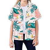 SANGTREE Girls & Women's Hawaiian Shirts Button Down Short Sleeve Floral Tropical Shirt Beach Vacation Blouse Tops