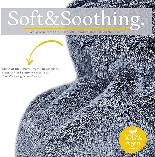 Wärmflasche mit flauschigem Bezug, 1,8L Wärmflasche aus reinem Naturkautschuk, Warmes Handwärmer für Schmerzlinderung, Bettflasche für gemütliche Nächte, Tolles Geschenk für Frauen (Dunkelgrau)