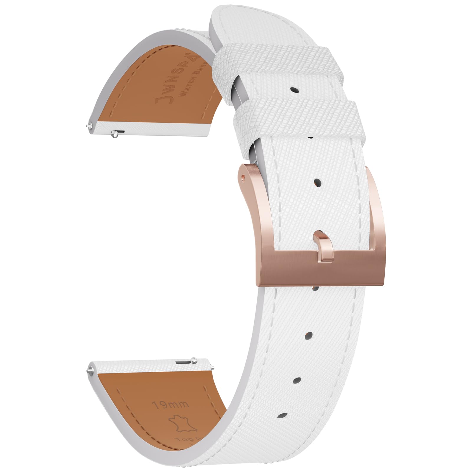 Photo 1 of JWNSPA Top Grain Leather Watch Band - Quick Release Brushed Buckle Replacement Strap for Men - Choice of Width -18mm 19mm 20mm 21mm 22mm 23mm 24mm (22mm, White & Rose Gold Buckle)