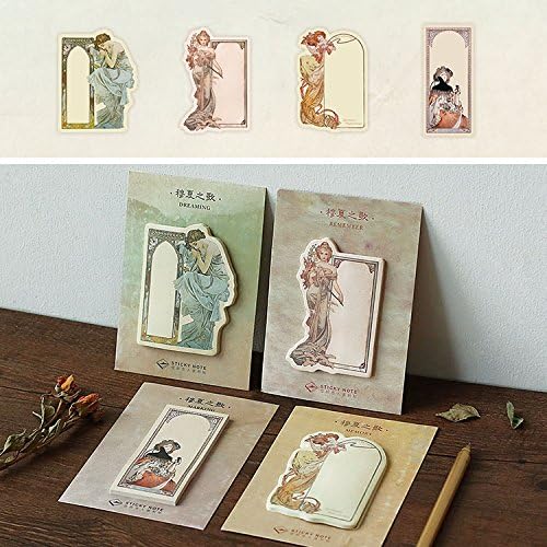 MiiSii(TM) 4 Packs Retro Goddess Sticky Notes Memo Pads for Scrapbooking (120 Sheets)