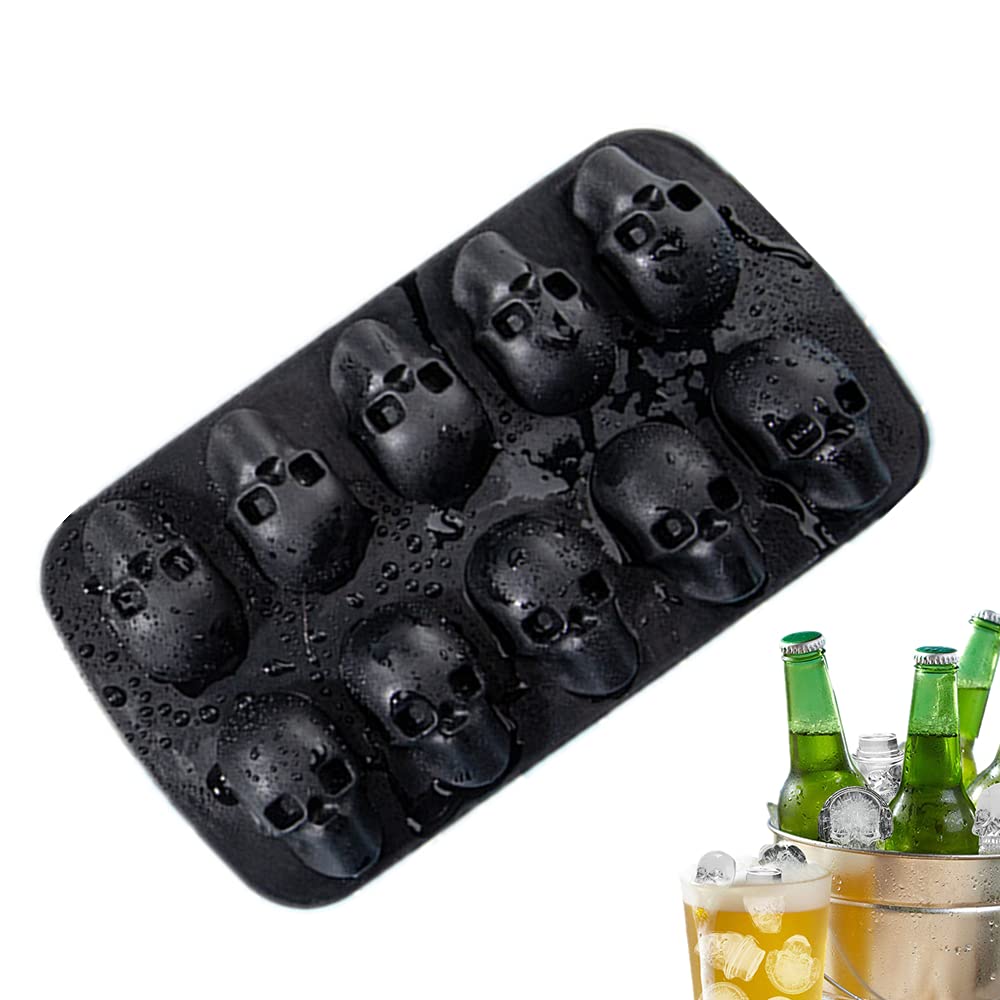 Silicone 3D Skull Ice Cube Tray - Black Skull Shaped Mould for Cocktails and Beverages