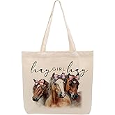 NGZS Pig Sheep Horse Gifts for Girls Grocery Shopping Canvas Tote Bag for Animal Lovers Women Friendship Christmas Birthday