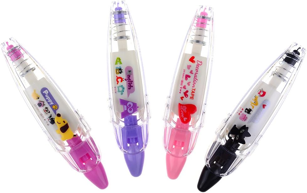 Welecom 4 Pack Decoration Correction Tapes Set Cartoon Animal Cats Dogs Heart Shape Novelty Correction Pen Machine Decoration Sticker for Scrapbooking, Diary, Planner, Journal DIY Crafts