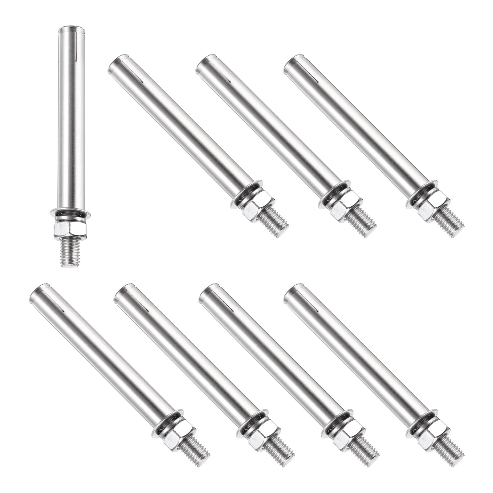 PATIKIL M10 x 120mm Expansion Bolts, 8Pcs 304 Stainless Steel Expansion Screw Bolts Sleeve Anchoring Fastener for Wall Concrete Brick Wall Drywall Air Conditioner, Silver
