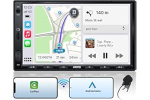 ATOTO 7-inch Double DIN Car Stereo, Wireless CarPlay & Wireless Android Auto, Touchscreen Head Unit with Bluetooth, Mirror Li