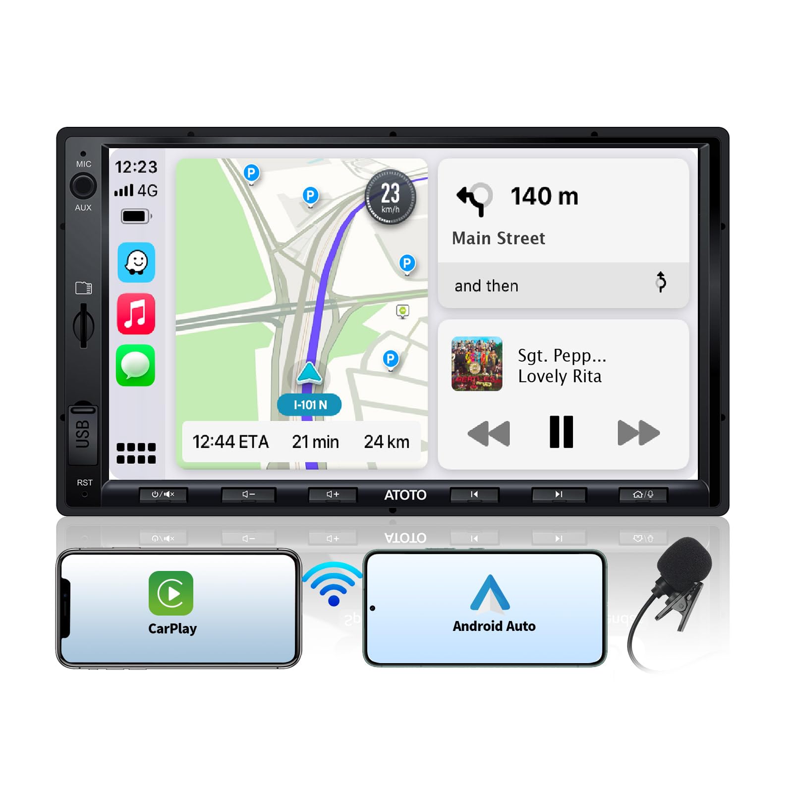 ATOTO F7WE Double DIN Car Stereo Wireless CarPlay, Wireless Android Auto 7inch in-Dash Navigation, Touch Screen Car Radio, Bluetooth 5.3, FM/AM/USB/AUX, 4.1 Channel Audio Out, HD LRV, F7G2A7WE