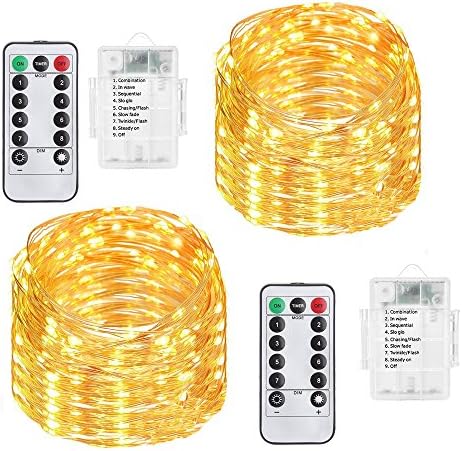 Fairy Lights,Yenl 2 x 16.4ft Copper Wire 66 LED LED Battery Operated Decorative Lights with Remote Control for Indoor, Patio, Bedroom （Warm White 132 Leds）