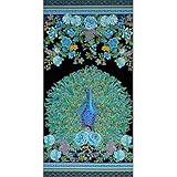 Timeless Treasures Enchanted Plume Metallic 24in Peacock Panel Fabric