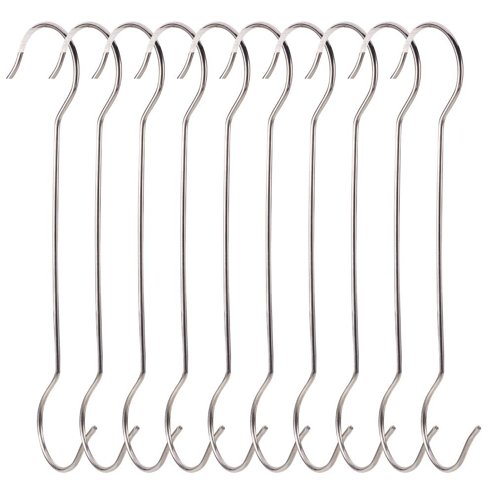 INCREWAY S Shaped Hanging Hooks, 10Pcs Stainless Steel Durable Hooks Oversize Large Size S Hooks for Kitchenware, Pots, Utensils, Plants, Towels, 11.8in/30cm