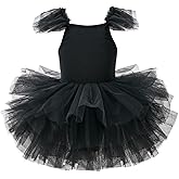 Girls Dance Tutu Dresses Ruffle Sleeve Snap Crotch Ballet Leotards