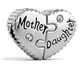 QeenseKc 2pc Heart Split Charm Mother Daughter Son Sister Grandma Granddaughter Bead Compatible with Pandora Bracelet Women