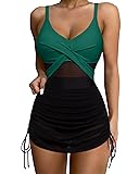 SUUKSESS Women One Piece Swim Dress Tummy Control