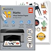 Premium Printable Vinyl Sticker Paper for Inkjet Printer - Make Waterproof Stickers - Tear and Scratch Resistant 8.5"x11" Mat