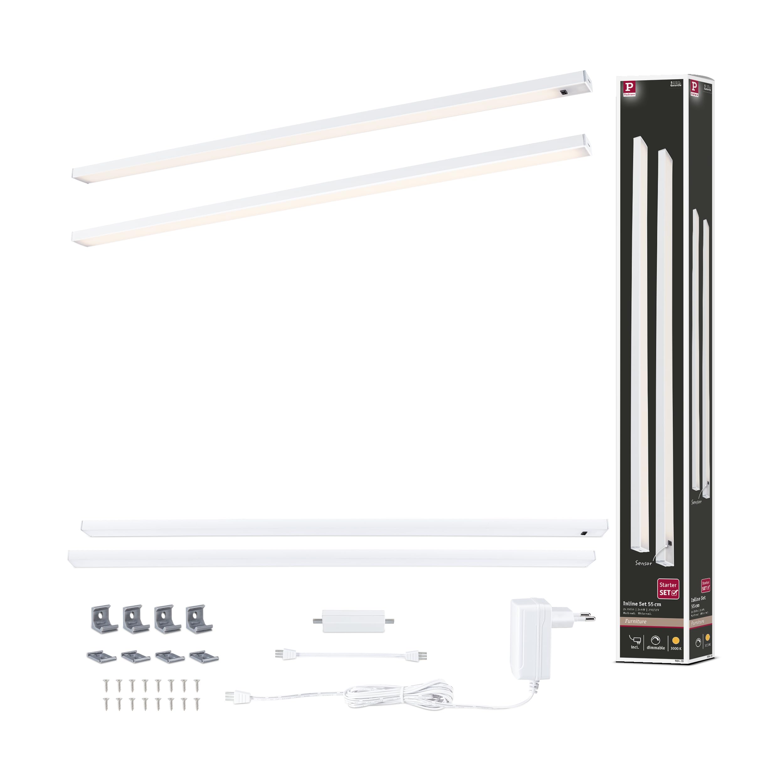 Paulmann 98618 LED Under-Cabinet luminaire Inline 2-Piece Set 2x6W 550x26mm 2x500lm 24V White matt 3000K dimmable