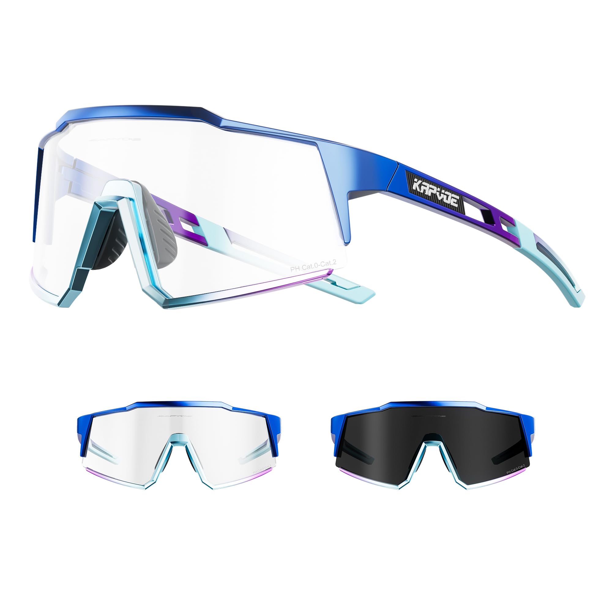 KAPVOE Photochromic Cycling Glasses with TR90 Sports Sunglasses Women Men Running Clear MTB Bike Bicycle Accessories Clear Blue 05