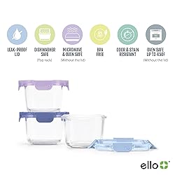 Ello Color Lock 2 Cup 6PC, 3 Pack Glass Meal Prep