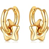 Silver Star Hoop Earrings for Women Dainty Gold Star Hoop Earrings Chunky Silver Huggie Dangle Earrings Y2k Grunge Star Earrings Trendy Jewelry Accessories