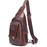 KPYWZER Vintage Leather Sling Bag Backpack for Men Crossbody Shoulder Chest Day Pack Backpacks