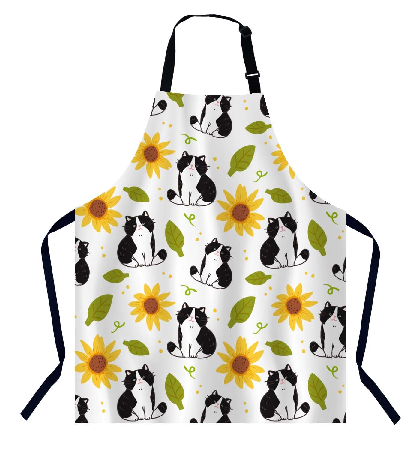 BGBDEIA Cartoon Cat and Sunflower Chefs Apron, Cooking and Baking Apron for Men and Women, Kitchen Apron, Butchers Apron, BBQ & Catering Bibs โ image 1