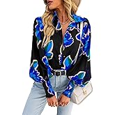 HIZIPOP Womens Button Down Shirts Print Boho Blouses Floral Long Lantern Sleeve Top