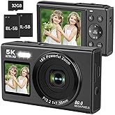 5K Digital Camera,80MP Dual Screens Digital Camera for Vlogging with 18X Digital Zoom,WiFi,Flash, Compact Camera with 32GB TF Card & 2 Batteries for Kids Teens Adult(Black)
