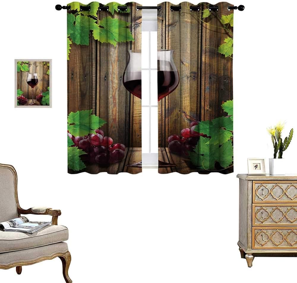 Winery Room Darkening Wide Curtains Wine Glasses and Grapes Rustic Wood