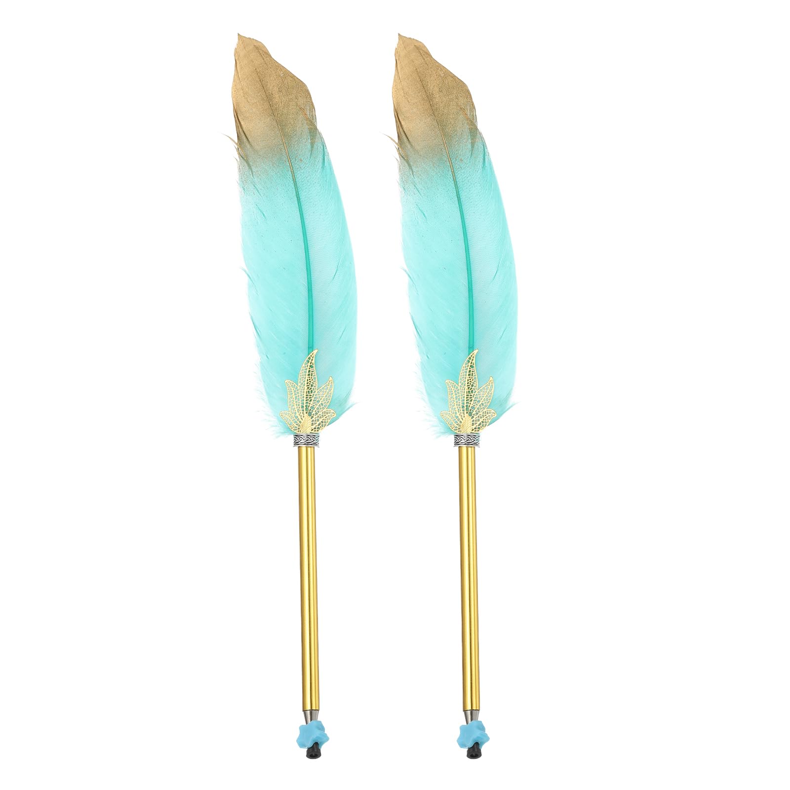 PATIKIL Feather Ballpoint Pen, 2 Pcs 0.5mm Fluffy Vintage Ink Quill Pen Refined Plated Rod Quill Pen for Office Supplies Calligraphy Writing Signature Guest Wedding Gift, Green