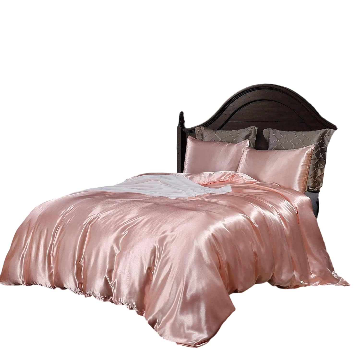Homewish Silk Like Satin Bedding Sets Hotel Quality Pink Duvet Cover Set King Size Summer Quilt/Comforter Cover Polyester Honeymoon Sexy Luxury Soft Microfiber Farmhouse Decoration