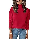 UNCLECAT Womens Ruffle Mock Neck Sweater Casual Puff Long Sleeve Fall Knit Trendy Pullover Sweater Tops