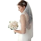 imffamm Wedding Bridal Veil Pearl Wedding Veil for Bride White Ivory Bride Veil with Metal Comb for Women
