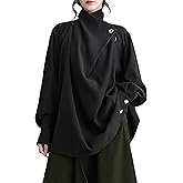 ellazhu Women's Coat Button Down Long Sleeve Pile Collar Flowy Hem Solid Loose Oversize Top GZ266