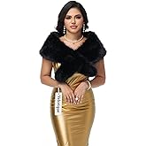 Velorique Long Women's Faux Fur Shawl Wrap, Cold Winter Warm Fur Stole Scarves Shawl Shrug Neck Warmer, Party Faux Fur Scarf