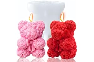 JDH SILICONE Bowtie Rose Bear Candle Mold 3D Teddy Bear Silicone Mold for DIY Handmade Soaps, Epoxy Resin Crafts, Father's Day Gifts, Birthday Gifts, Valentine's Day Gifts & Home Decorations Reusable Molds