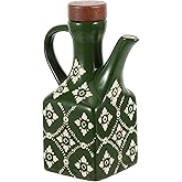 MegoSage 8.5 oz Green Ceramic Olive Oil Dispenser Bottle Decorative Olive Oil Dispenser Bottle with Handle & Wooden Stopper Relief Opaque Ceramic Oil Cruet for Kitchen Cooking Oil Vinegar